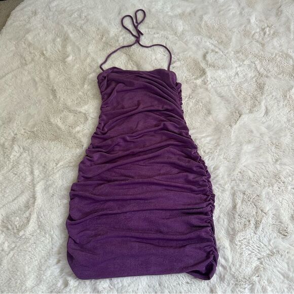 Princess Polly Evelyn purple ruched mini dress halter neck - Picture 2 of 10